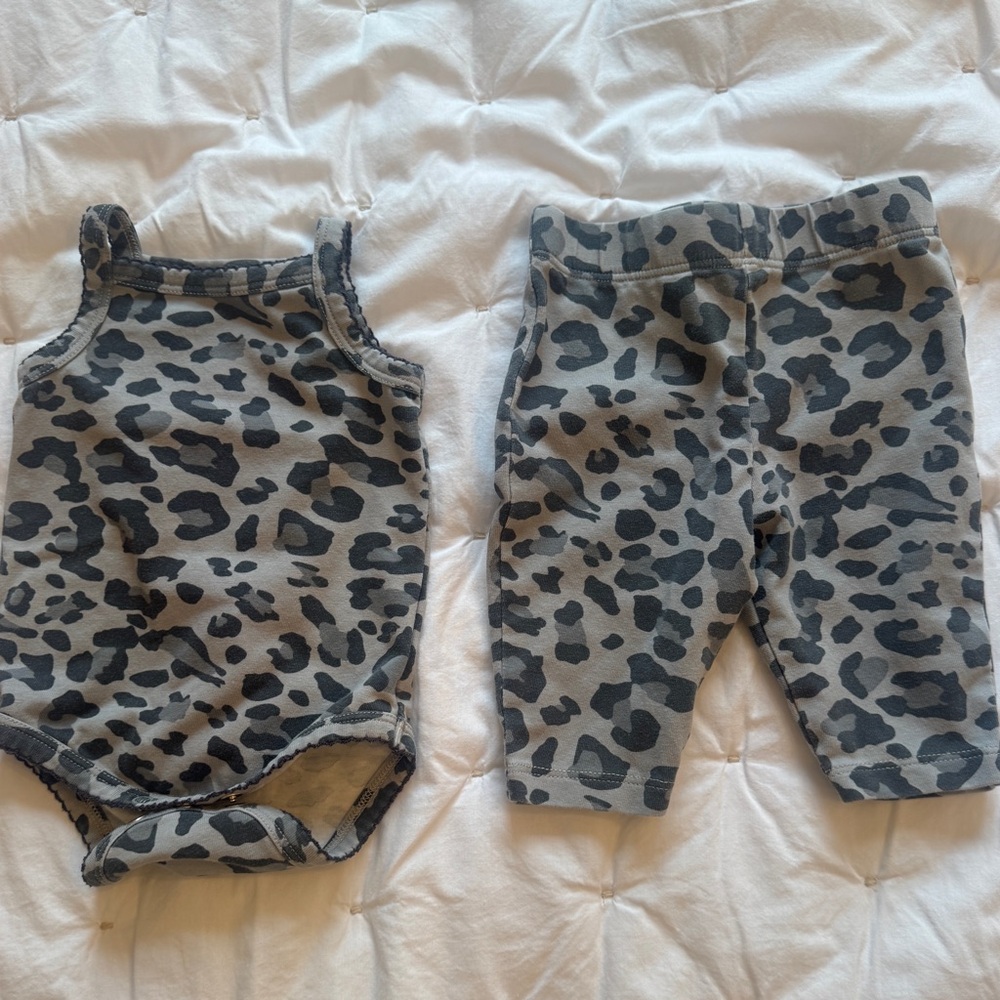 Monica + Andy Black Grey Leopard Print Baby Girl Bodysuit Pant Outfit Newborn